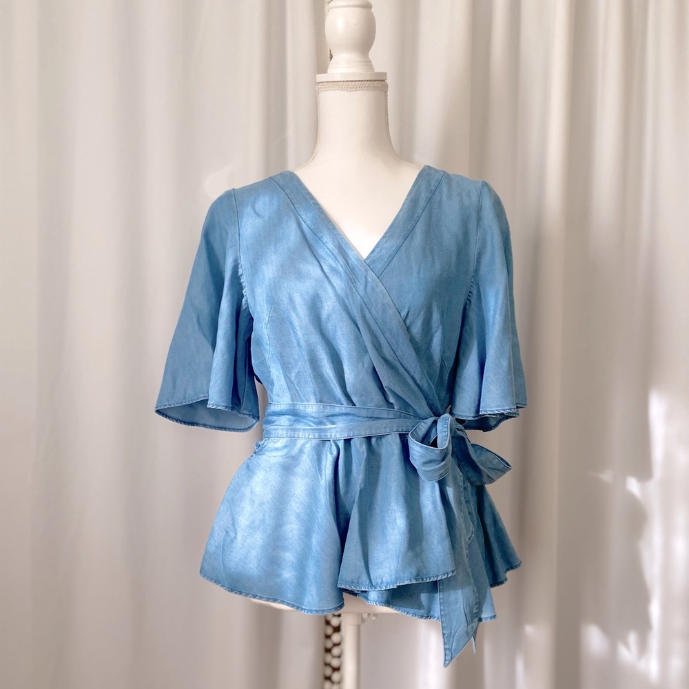 LOFT Denim Peplum Wrap Top